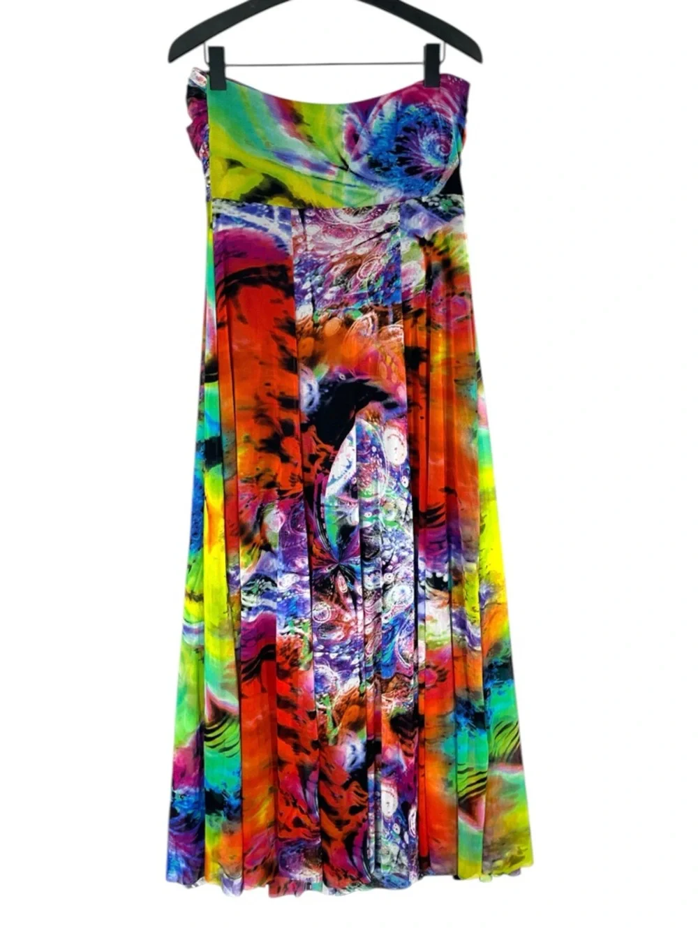 Elana Kattan MORGAN 817 Long Strapless Flared Empire Mesh Print Dress Size Large